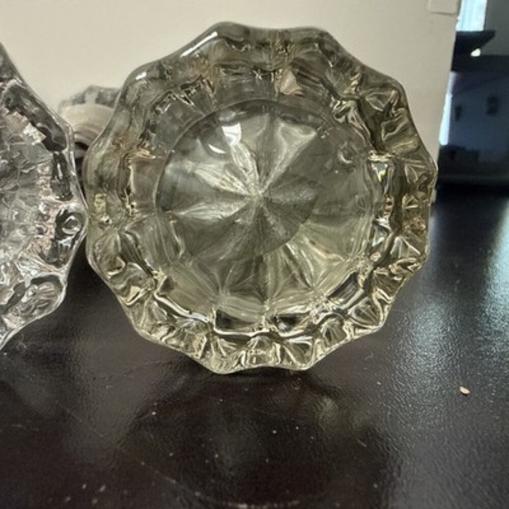 Vintage Clear Glass Door Knob Set Of 3 w/ Nickel Plated Brass Hardware Salvage - Picture 6 of 10